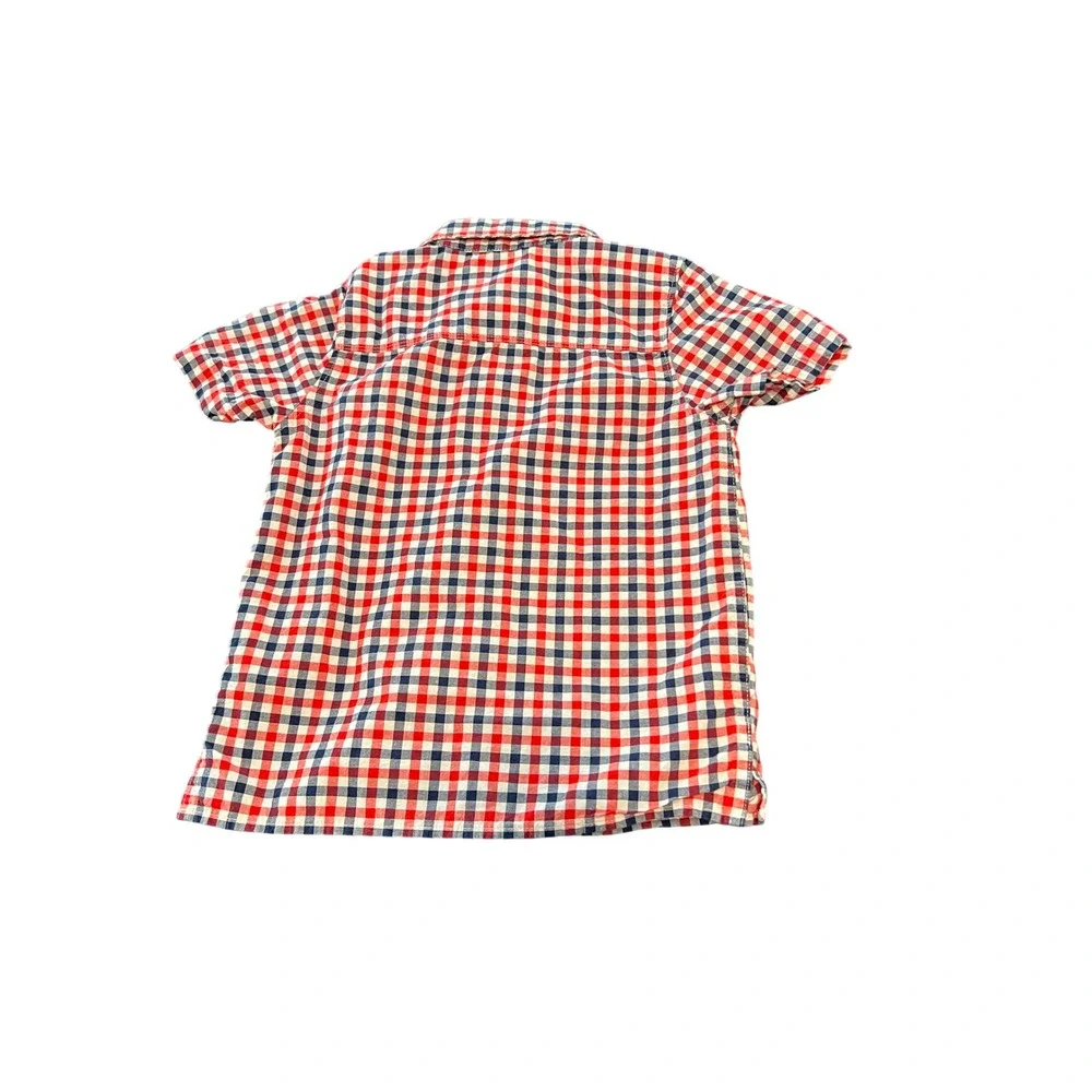 OshKosh Bgosh Toddler Boys Red White Blue Gingham Plaid Shirt 5T Short Sleeve
